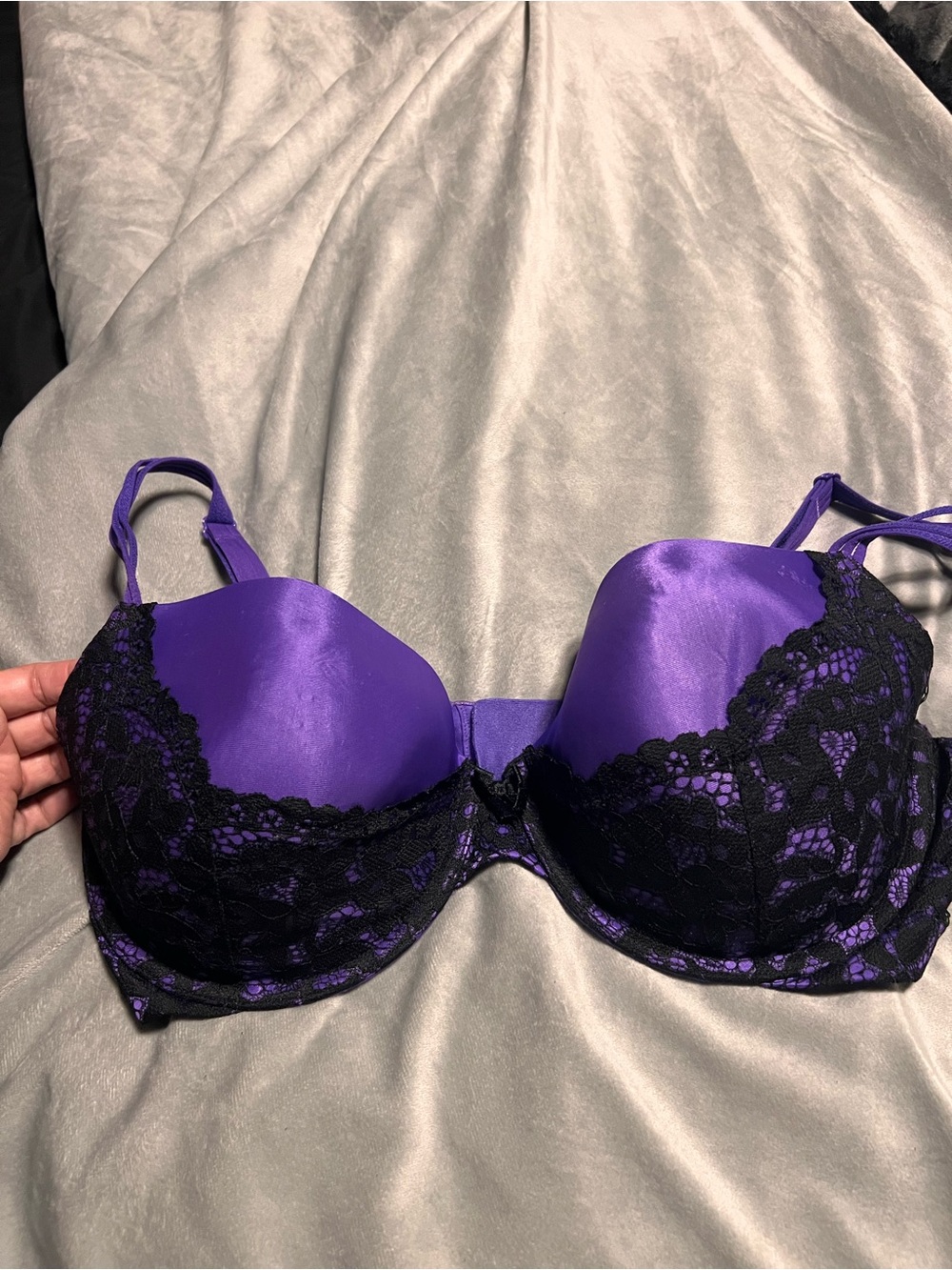 Victoria's Secret Purple Satin Demi Bra with Black Lace